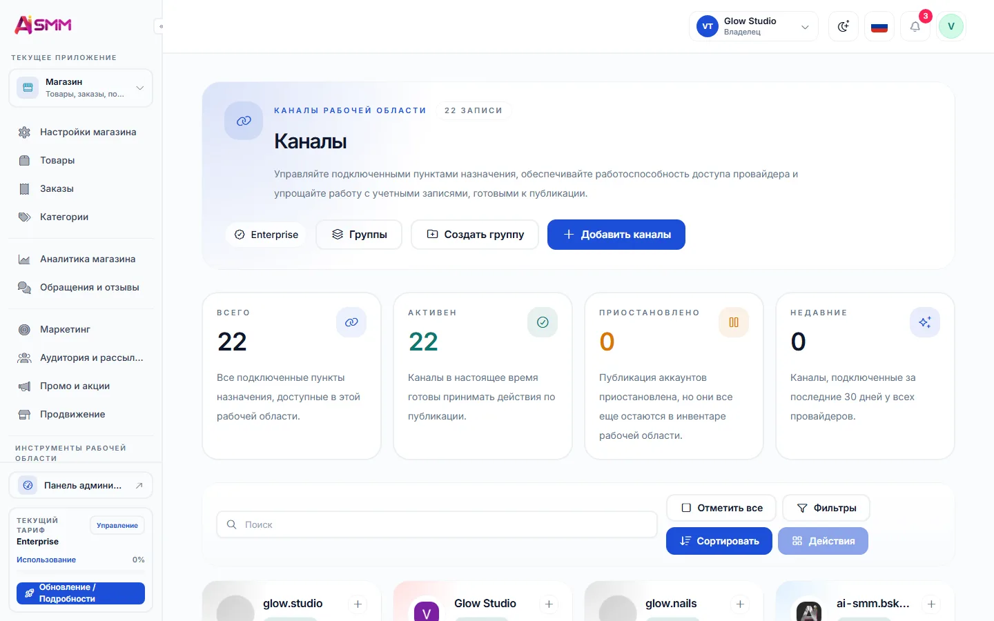 Каналы по клиентам