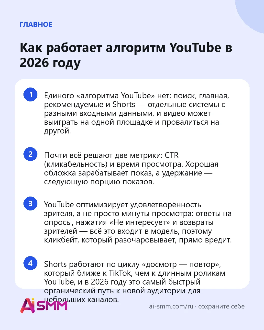 Главное: Как работает алгоритм YouTube в 2026 году